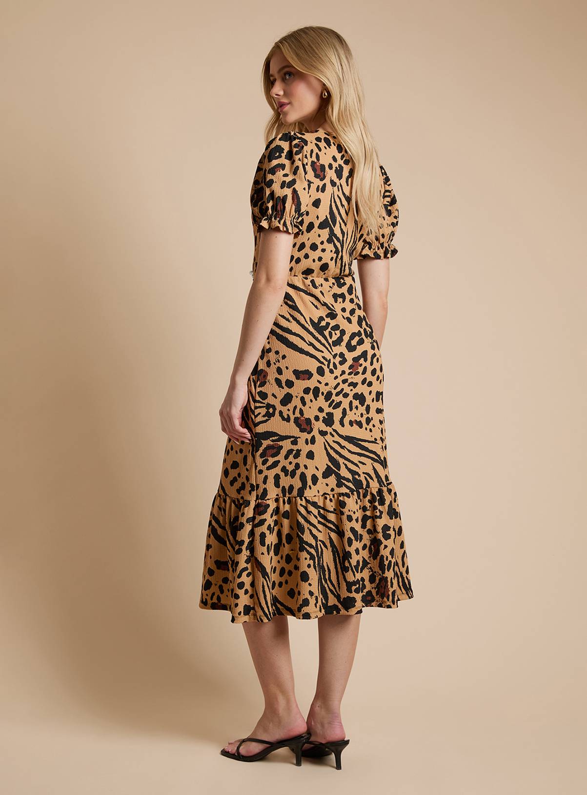 DOROTHY PERKINS Animal Frill Neck Puff Sleeve Printed Jersey Midi Dress 18 - Image 3